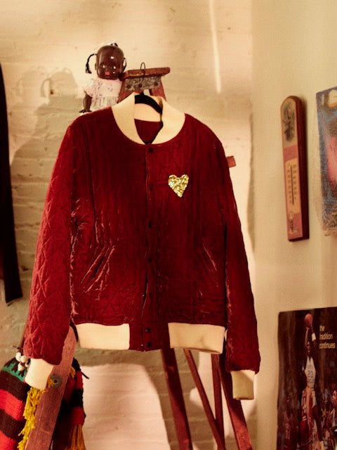 Terra-cotta Quilted Silk Velvet Bomber Jacket